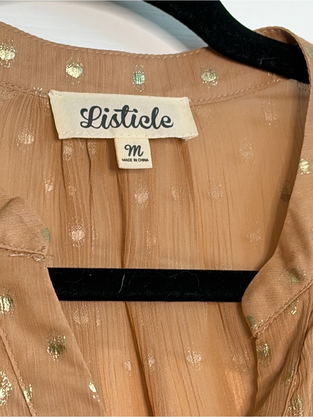 Tan and Metallic Gold Dot Tired Listicle Midi Dress - Picture 7 of 8